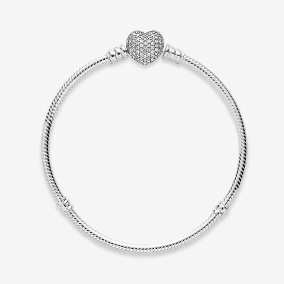 Pandora Moments Sparkling Heart Clasp Snake Chain Bracelet - Picture 3 of 4